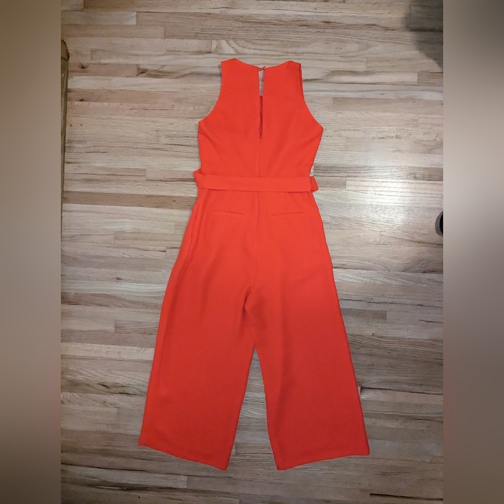 Banana Republic coral red belted sleeveless cropped jumpsuit - Picture 4 of 8